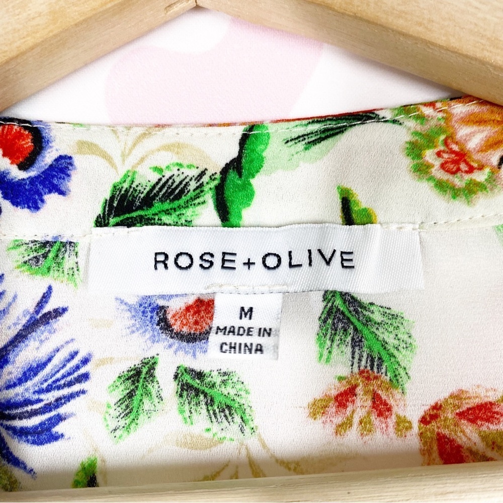 Rose & Olive Floral Print Tie Front Long Sleeves Blouse M - Picture 10 of 13
